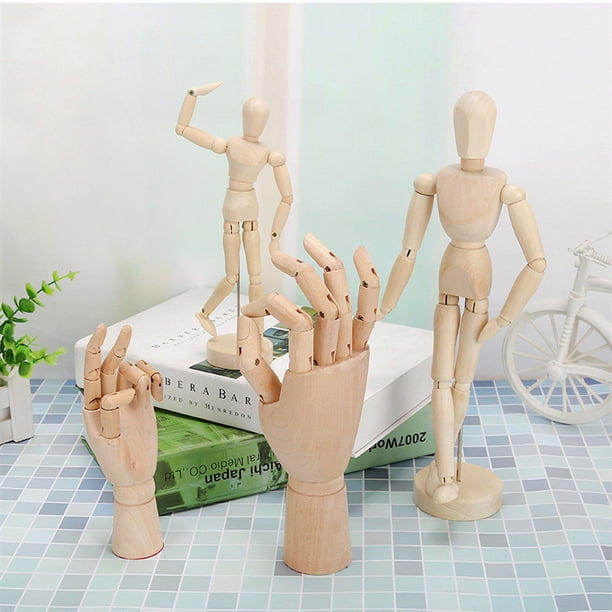 Figura de madera de 4,5 pulgadas y 16 pulgadas con forma de hombre articulado, adornos de madera articulados, pintura artística, simulación de madera, hombre de madera