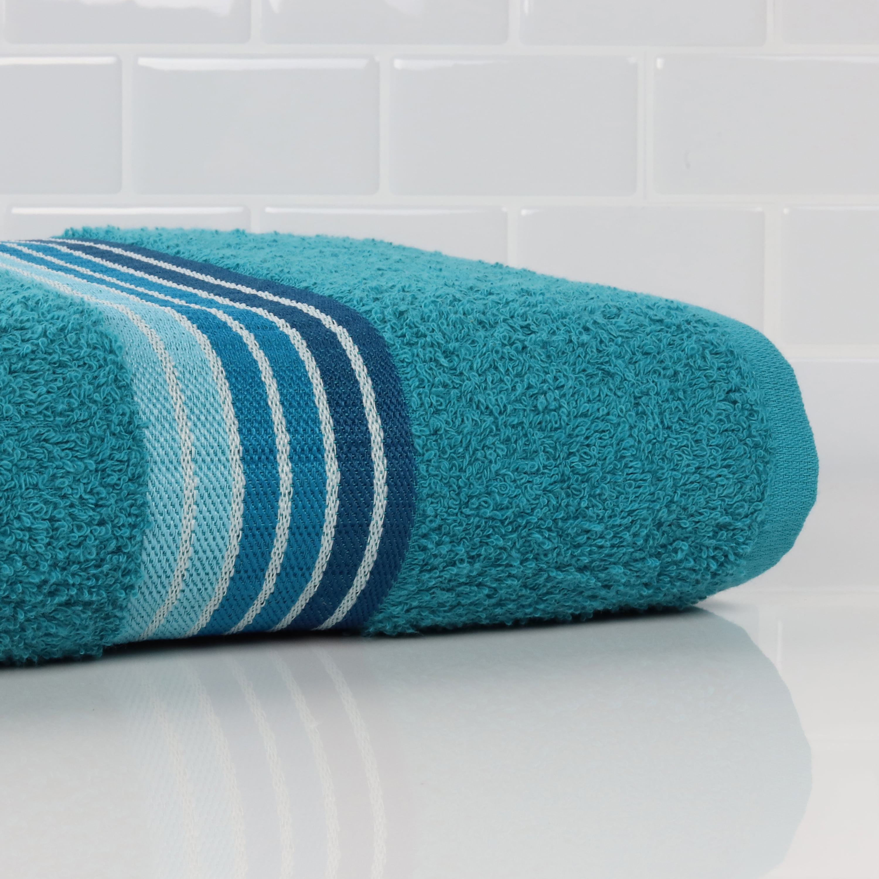 Mainstays Basic Ombre Stripe Bath Towel, Turquoise