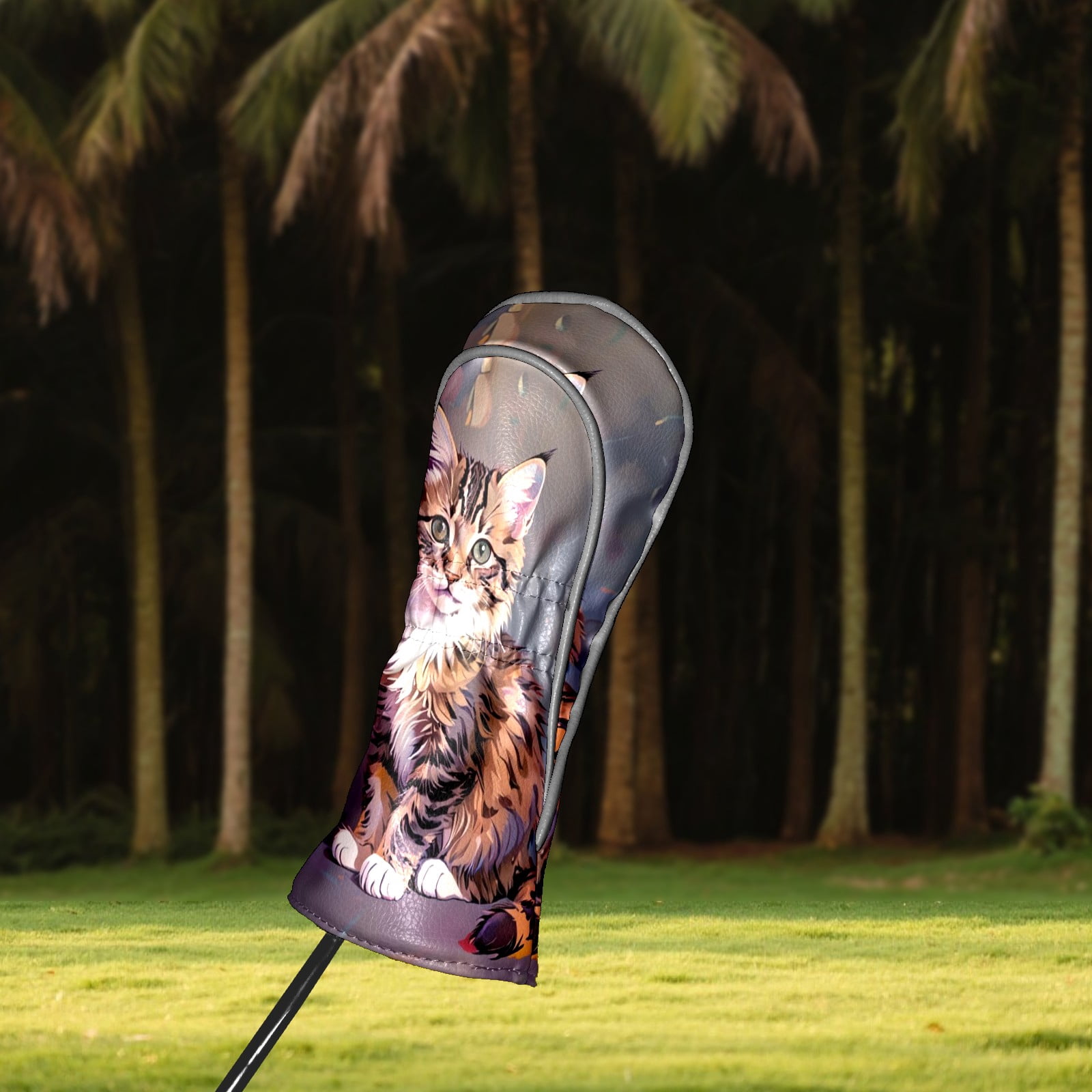 Golf Club Covers, Cat Premium PU Leather Driver Hybrid Putter Head Covers with Velvet Lining, Waterproof Golf Gifts for Men Women