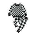 thumbnail image 2 of Girls Boys 2-piece Outfit, 12 24M 3 4 5Y Plaid Long Sleeve Crew Neck Hoodie and Sweatpants Set Clothes Set, 2 of 10