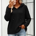 thumbnail image 2 of Womens Drawstring Hoodies Zaewscy Women's Fall Casual Hooded V Neck Long Sleeve Sweatshirt Black S, 2 of 7