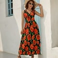 thumbnail image 5 of Red Poppies on Black Dress Fashion Boho Beach Long Dresses Female Party Printed Maxi Dress, 5 of 9