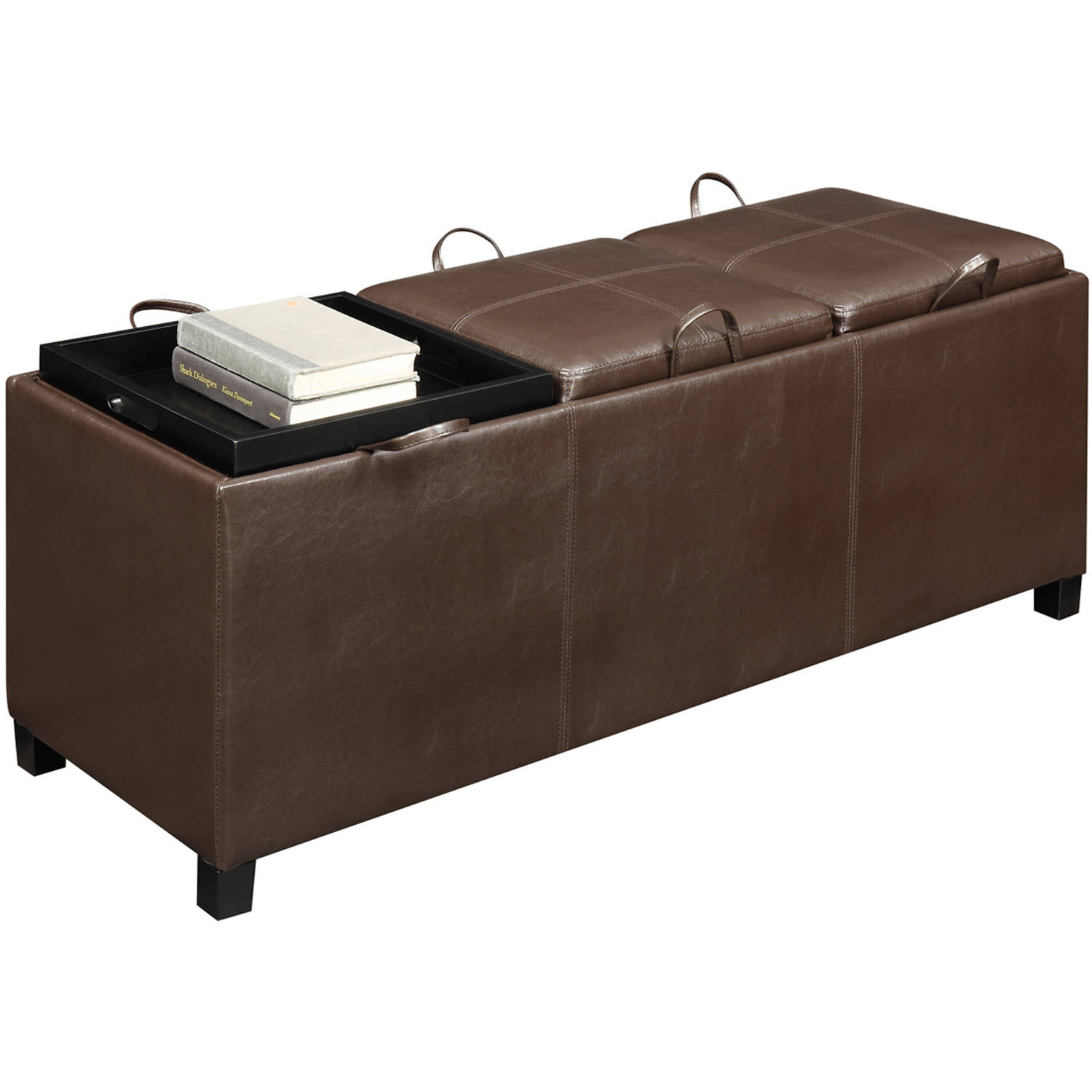 Designs4Comfort Faux Leather Storage Bench with 3 Tray Tops, Espresso - image 2 of 6