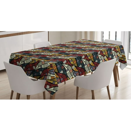 

African Tablecloth Diagonal Abstract Leaves with Circles Chevrons Lines Traditional Cultural Heritage Rectangle Satin Table Cover for Dining Room and Kitchen 60 X 90 Multicolor by Ambesonne
