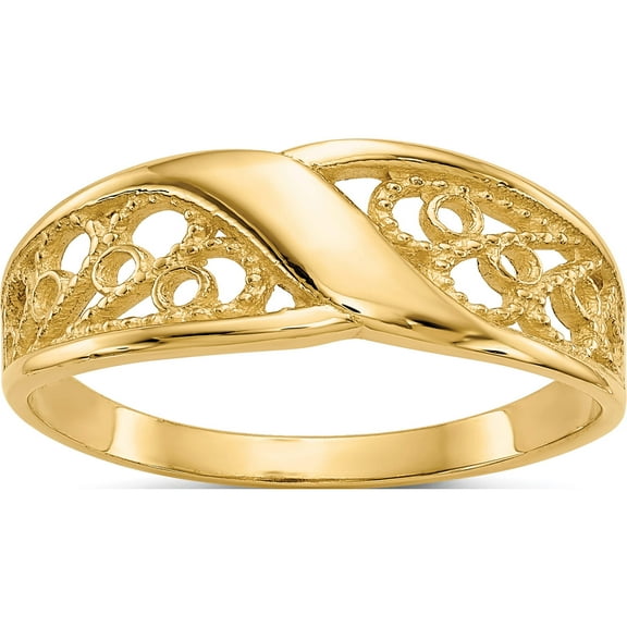 14K Yellow Gold Polished Filigree Ring (Size 6) Made In United States ch264