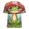 thumbnail image 5 of Cute Frog Mushroom Garden-5 Womens Tops Women's Fashion Casual Short Sleeve Flower Print Round Neck Pullover Top Blouse, 5 of 7