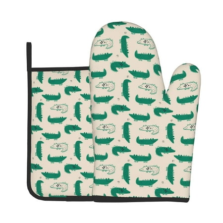 

Gaeub Cartoon Crocodile Print Oven Mitts and Pot Holders Sets of 2 Heat Resistant Pad Cooking Gloves for Baking BBQ Home Decor