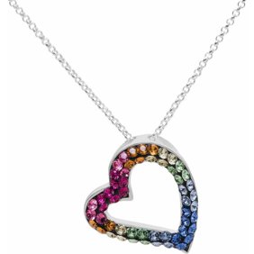 Brilliance Fine Jewelry Rainbow Crystal Fine Silver Tone Heart Pendant With Chain Walmart Com Walmart Com