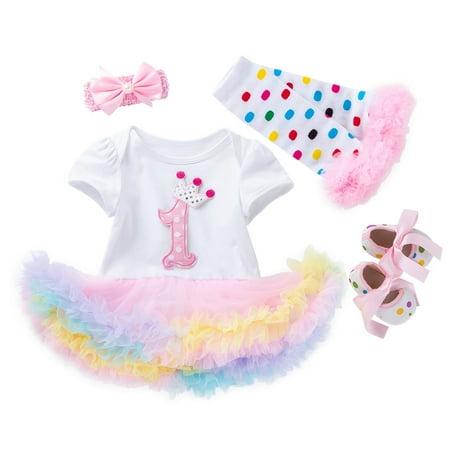 

Toddler Girls Casual 4Pcs Princess Birthday Print Tutu Dress Outfits Set
