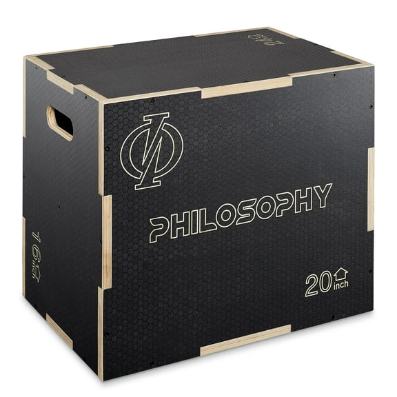 Philosophy Gym 3-in-1 Non-Slip Wooden Plyo Box - 24" x 20" x 16", Wood Plyometric Jump Box for Home Gym, HIIT, Step-Ups, and Strength Training - Black