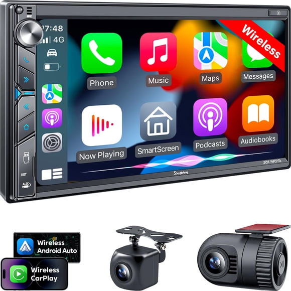 Estéreo para auto SJOYBRING, doble DIN inalámbrico con CarPlay
