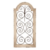 Decmode - Small, Vintage Style Distressed White Wood & Metal Wall Decor Panel, Decorative Gate Wall Decor, Antique Wood Decor Decorative Wall Panel, 10 x 20