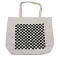 thumbnail image 1 of Checkers Game Shopping Bag, Geometric Grid Style Monochrome Squares in Traditional Game Board Design, Eco-Friendly Reusable Bag for Groceries Beach and More, 15.5" X 14.5", Cream, by Ambesonne, 1 of 2
