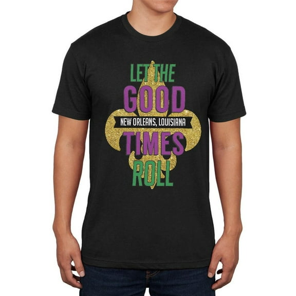 Mardi Gras Let the Good Times Roll Black Soft Adult T-Shirt - 2X-Large