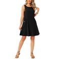 thumbnail image 2 of INSPIRE CHIC Women's Linen Dresses Summer Sleeveless Sundress Casual Loose Flowy Mini Tank Beach Dress with Pockets L Black, 2 of 6
