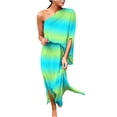 thumbnail image 2 of LOVZFMLL Robe d'Été pour Femme, Aguichant, à une Épaule, Imprimée, Ample, à Manches, Ourlet Fendu à Moitié, Vert, P, 2 of 5