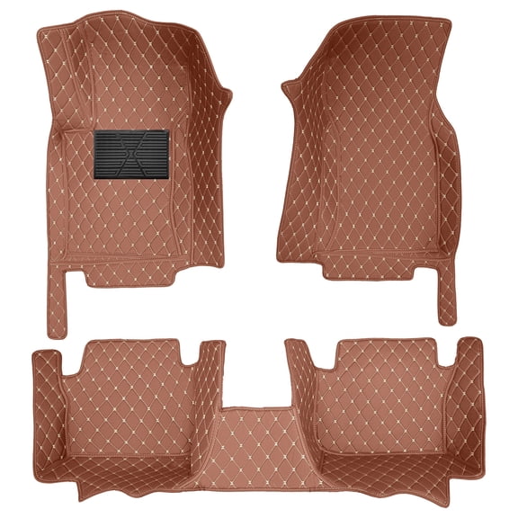 Tuqiang Floor Mats for Cars for Tesla Model S 2012–present PU Leather Floor Liner Carpet Protection PU Leather Car Liners All Weather 3Pcs Brown