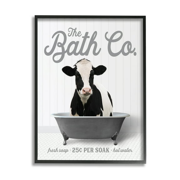 Stupell Industries Farmhouse Cow in Tub Animals & Insects Painting Black Framed Art Print Wall Art, 11 x 14