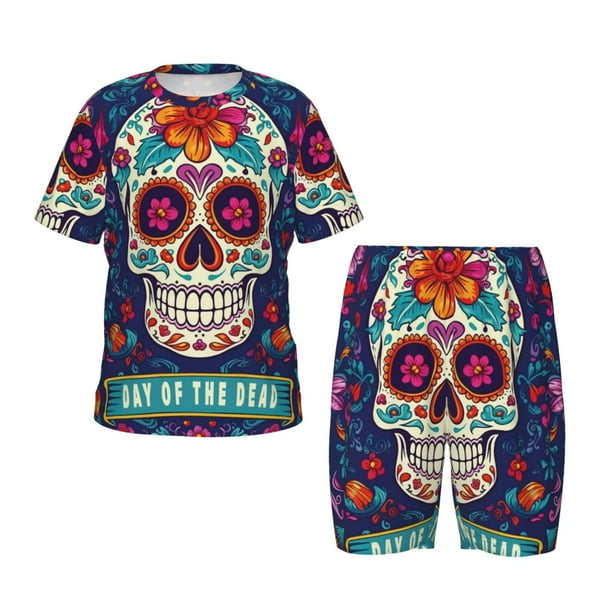 Balery Dead Day Party Conjunto de Pijama Infantil de Manga Corta con Estampado – Ropa de Dormir de Algodón Suave-Small
