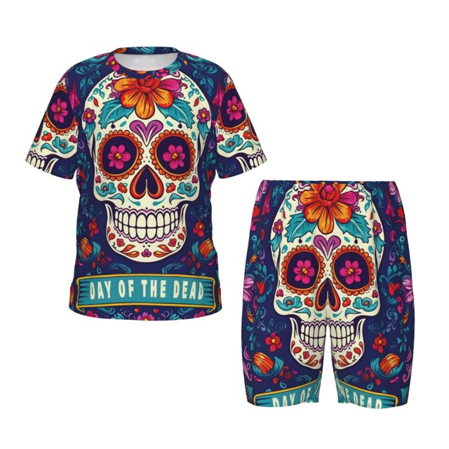 Balery Dead Day Party Conjunto de Pijama Infantil de Manga Corta con Estampado – Ropa de Dormir de Algodón Suave-Large