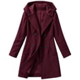thumbnail image 3 of Fengqque Women's Hooded Double Breasted Trench Coat Notch Lapel Mid Length Winter Coat for Women Long Sleeve Casual Fall Outerwear with Side Hand Pockets Multi Colors, 3 of 7