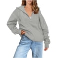thumbnail image 1 of Dealovy Quarter Zip Front Hoodies for Women Solid Color Raglan Sleeve Loose Fitting Hooded Sweatshirt with Pocket, 1 of 5