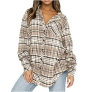 Ski Jackets for Women Women's Spring And Autumn Lapel Top Loose Casual Buttoned Long Sleeve Plaid Shirt Jacket