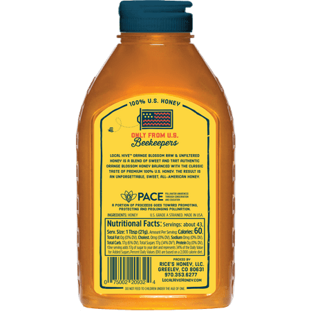 Local Hive, Raw & Unfiltered, 100% U.S. Orange Blossom Honey Blend, 32oz Bottle