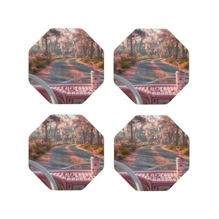

Tideii Vintage Pink Drive View for Leather Coasters 4 Pieces Anti-fouling and Anti-scalding Decorative Coasters Suitable for Restaurants Kitchens Coffee Shops-Octagon