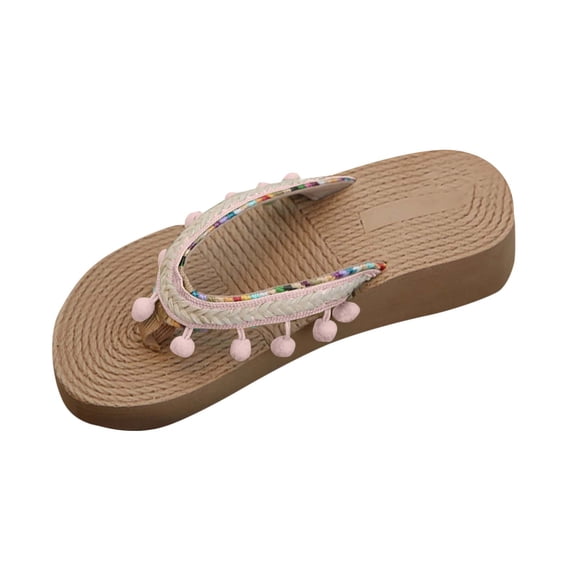 WRKEKC Sandals for Women Bohemian Style Fringe Elevated Wedge Slides Casual Spring Summer Outdoor Footwear Slippers for Women