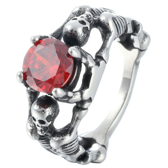 ZMY Home Stainless Steel Skull Ring with Dual Skeletons and Red Gemstone (11)