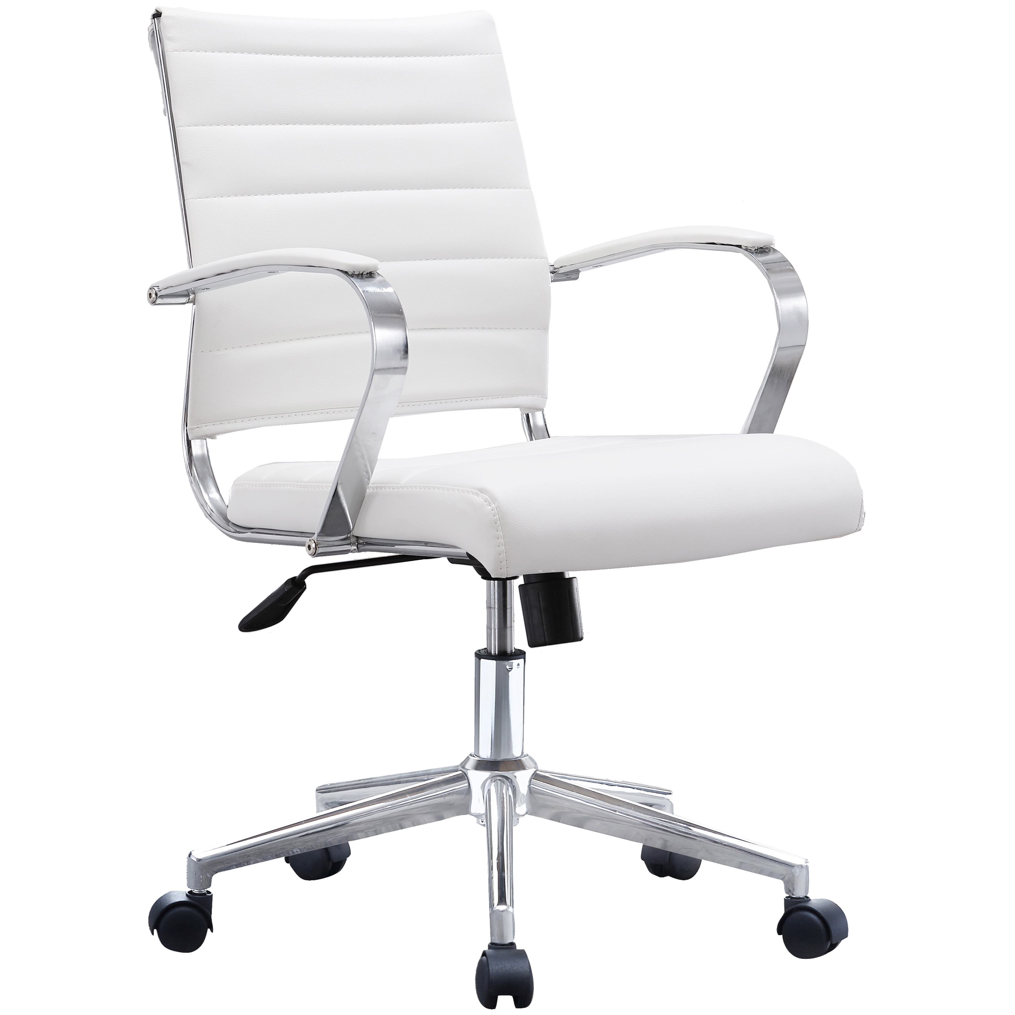 White Office Chair Ribbed Modern Ergonomic Mid Back PU Leather With