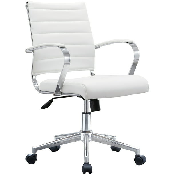 White Office Chair Ribbed Modern, Leather Conference Room Chairs With Wheels