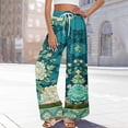 thumbnail image 6 of Dress Pants Women Petite High Waisted Wide Leg Summer Beach Vacation Pants Boho Lounge Casual Palazzo Trousers Dark Green 2XL, 6 of 8