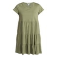 thumbnail image 3 of Time and Tru Women's Tiered Cotton Mini Dress with Short Sleeves, Sizes XS-XXXL, 3 of 5