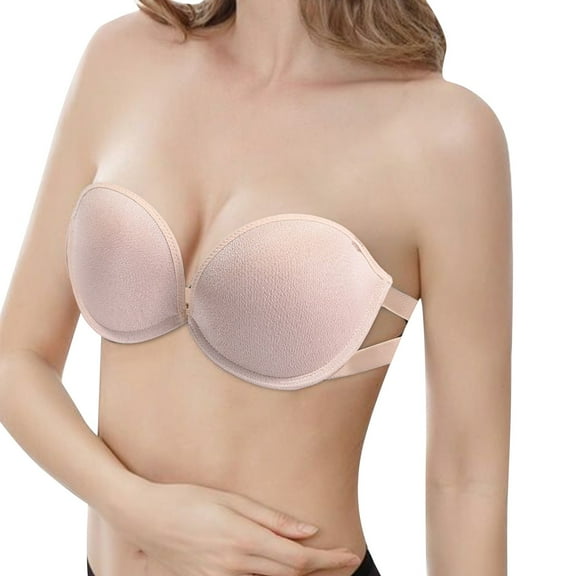 Hontri Bras for Women, Ladies' Strapless Beauty Back Gathering Wedding Dress Bra Gift Strap Bra Beige J under $10