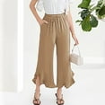 thumbnail image 2 of Womens Cropped Wide Leg Pants Ruffle Flare Bell Bottom High Waisted Casual Business Capri Palazzo Pants with Pockets, 2 of 7