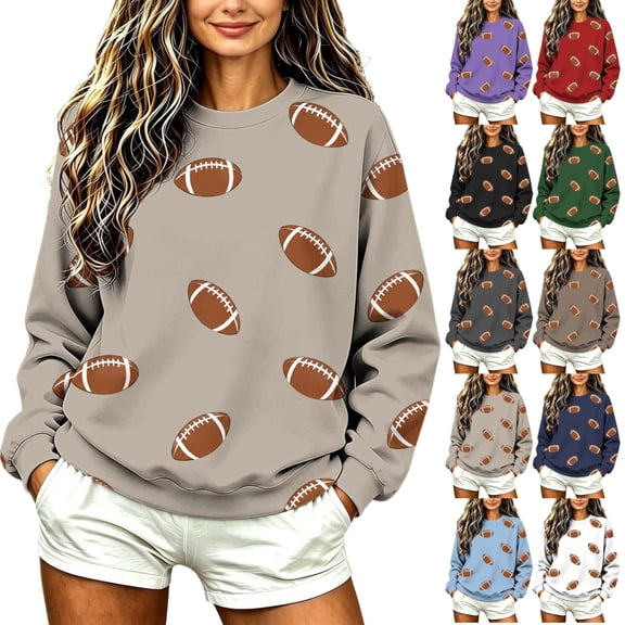 KICILVS Football Mom Shirt Women's Crewneck Sweatshirt Long Sleeve Pullover Game Day Graphic Cute Casual Loose Top Khaki