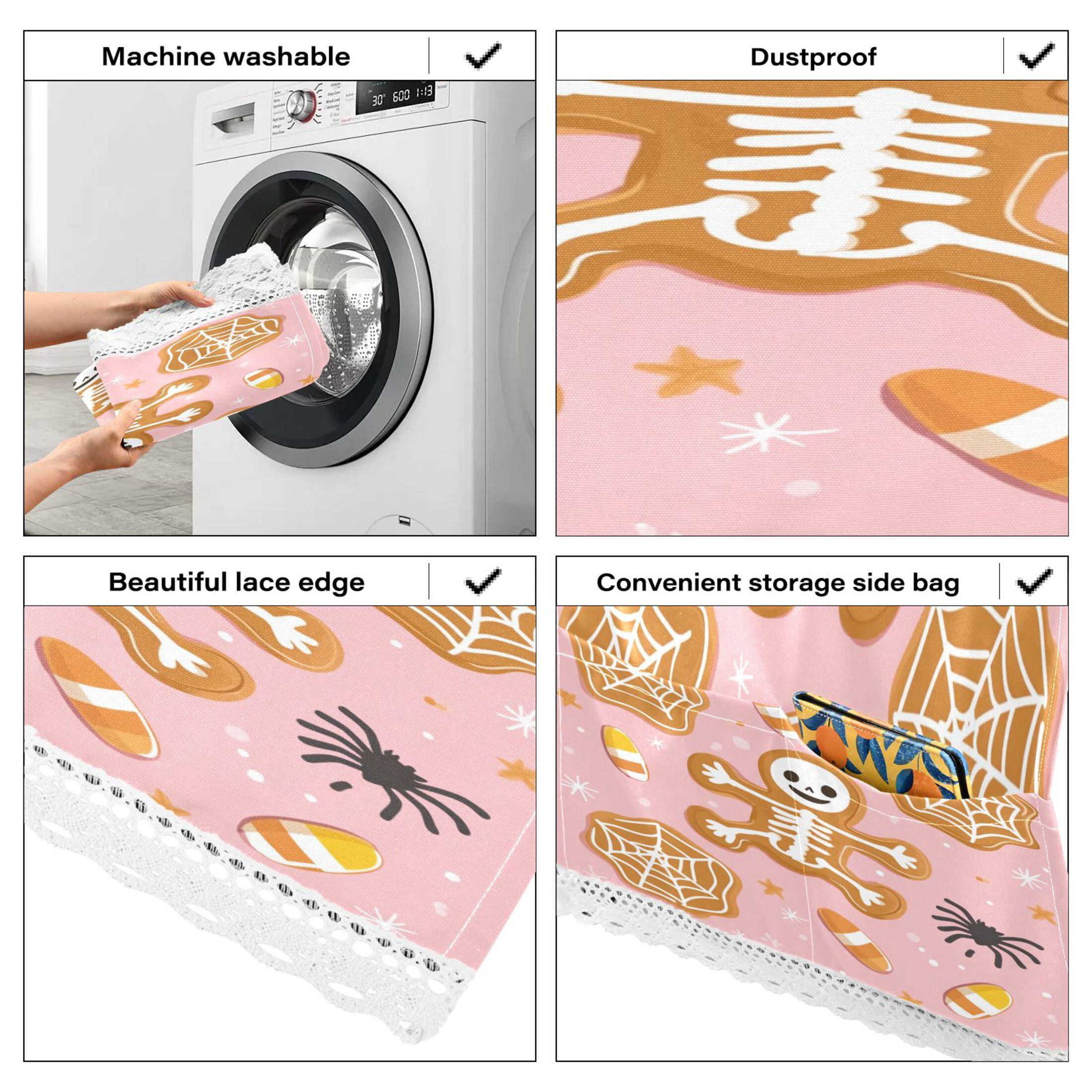 WOBOGO Halloween Cookies and Gingerbread Men Pattern Washing Machine Cloth Dryer Refrigerator Top Cover Protective Non-Slip Mat For Kitchen Laundry