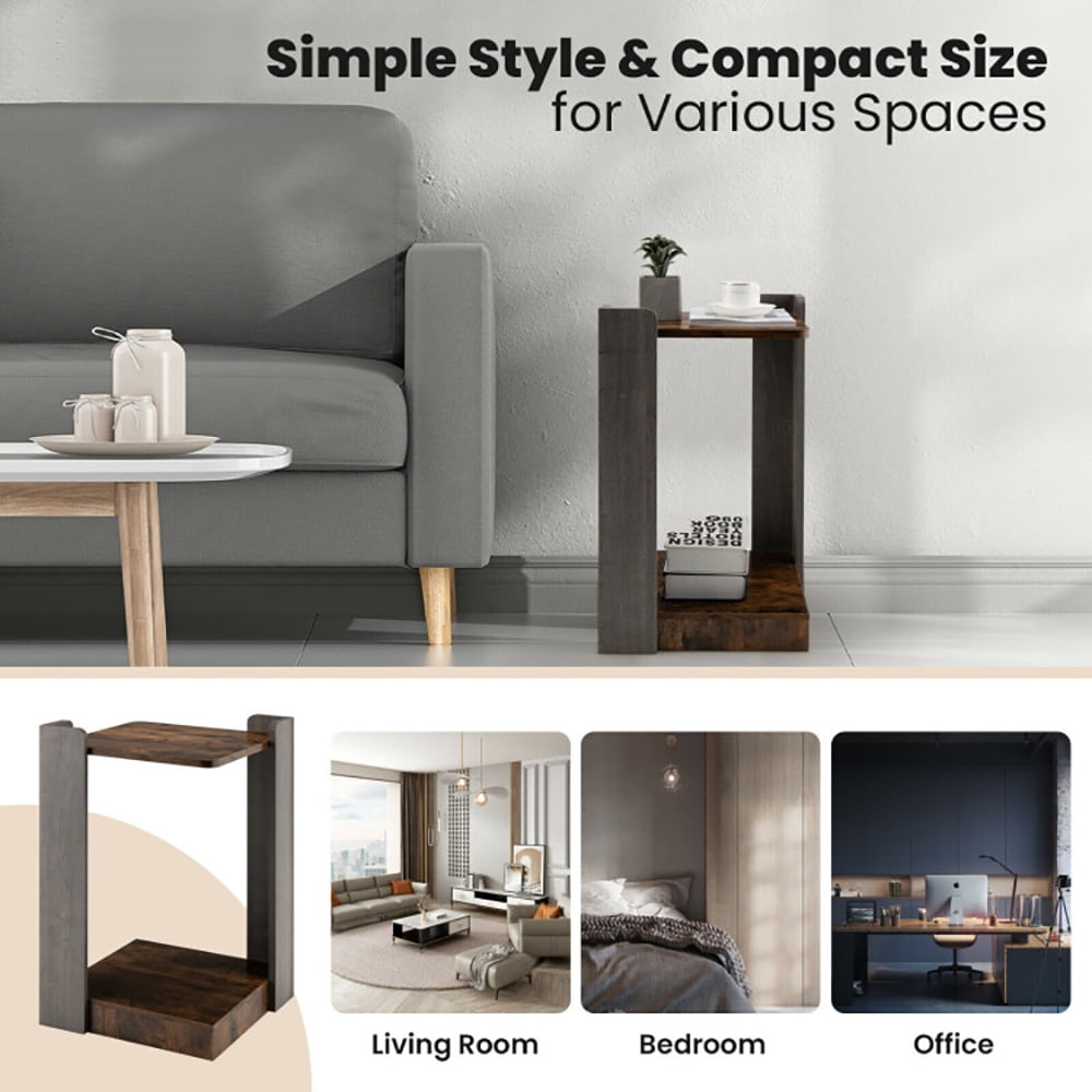 Finihen End Table, 2-Tier Square End Table with Open Storage Shelf, Sofa Side Table, Bed Side Table, for Small Space, Living Room, Bedroom, Coffee Finihen End Table, 2-Tier Square End Table with Open Storage Shelf, Sofa Side Table, Bed Side Table, for Small Space, Living Room, Bedroom, Coffee