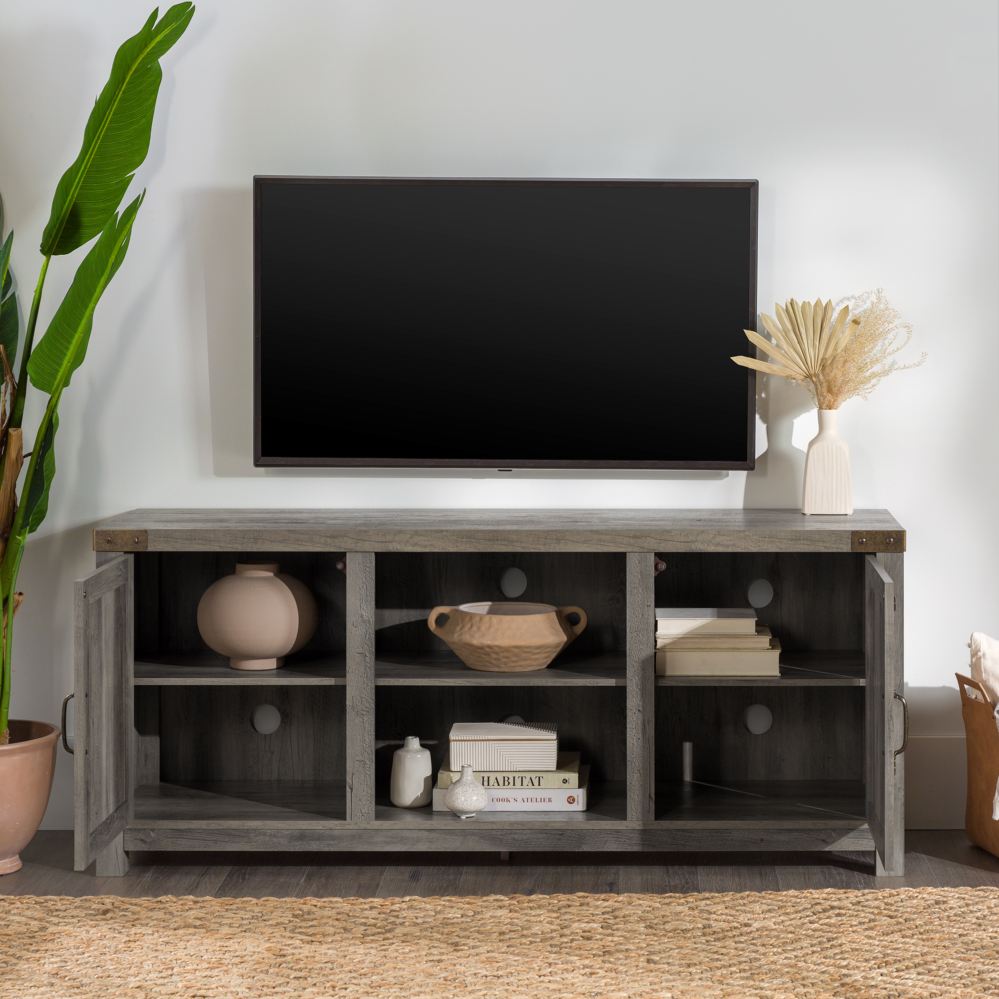 Walker Edison Modern Farmhouse Barn Door TV Stand for TVs up to 65", Grey Wash - image 5 of 22