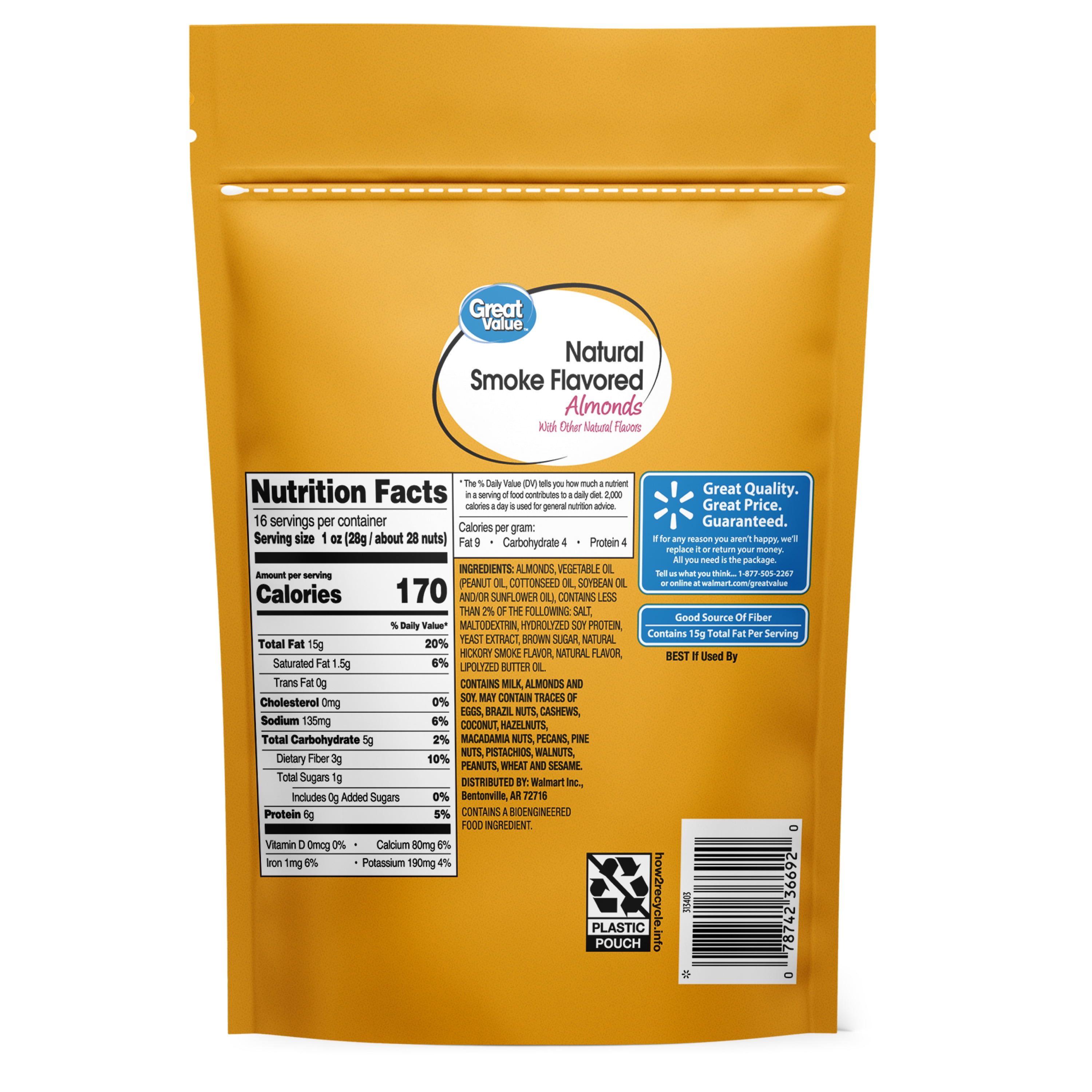 Great Value Smoked Flavored Whole Almonds, 16 oz