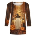 thumbnail image 4 of Mifsaly Halloween Tops for Women 2026 Vintage Witch Graphic Blouse Crewneck 3/4 Sleeve Casual Fall Holiday Party Shirts Multicolor,L, 4 of 5