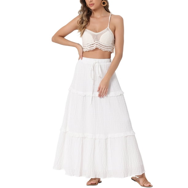 INSPIRE CHIC Women's A Line Maxi Skirt High Waist Ruffle Tiered