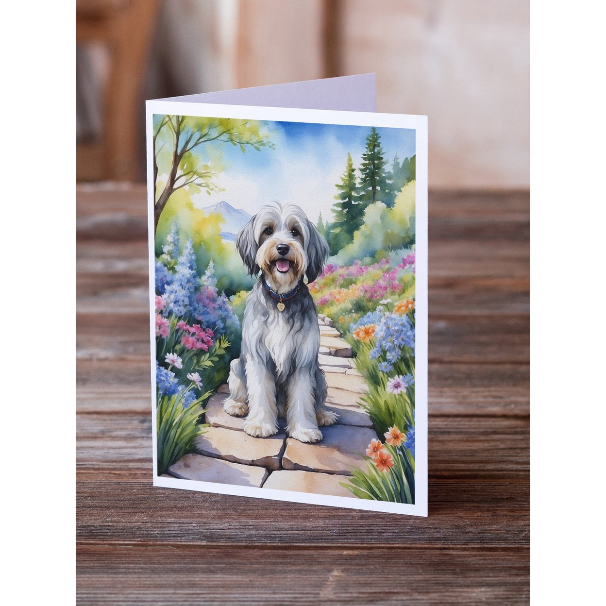 Tibetan Terrier Spring Path Greeting Cards Pack of 8 7 in x 5 in