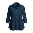 thumbnail image 3 of Lenpel 3/4 Length Sleeve Womens Tops Cotton Linen Trendy Button Collared Peplum Blouses Lightweight Solid Color Shirts, 3 of 5