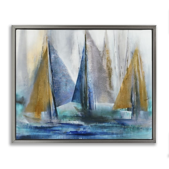 Stupell Industries Modern Layered Sailboat Collage Gray Floating Frame Canvas Art, 21 x 17, by K. Nari