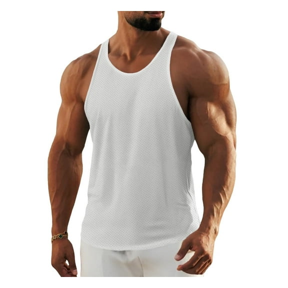 Ambiloof Men's Workout Mesh Tank Tops Quick Dry Y-Back Tops Muscle Athletic Shirts for Gym Smooth Stretchy fabric