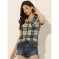 thumbnail image 2 of DARING DIVA Women's Casual Boyfriend Plaid Button Down Flannel Shirt XS Khaki Black, 2 of 6