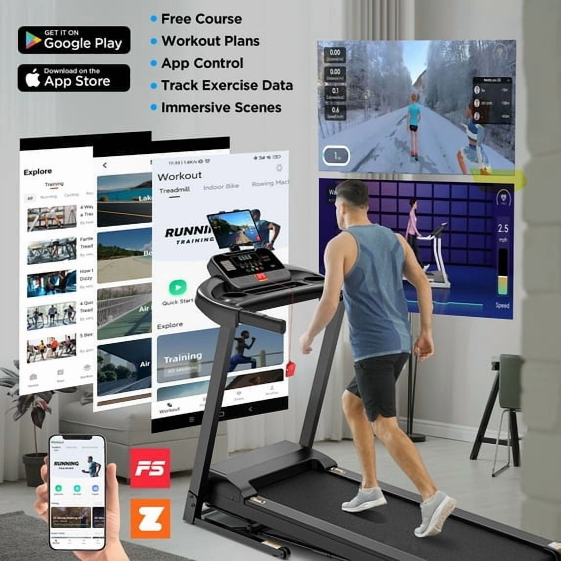 Treadmill for Home Small with Incline - 3.8HP Quiet Walking Running Treadmill with Handles, 320LBS Capacity, Home Office Multi Portable Treadmills for Running Jogging Walking